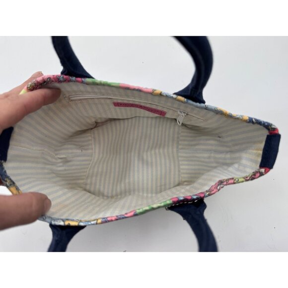 Vineyard Vines Mini Roxbury Multicolor Patchwork Canvas Tote Bag With Navy Handl - Picture 6 of 12